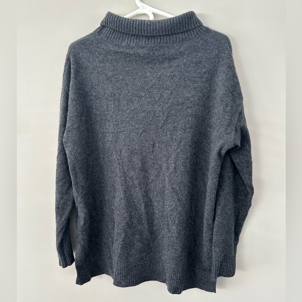 White + Warren Cashmere M/L Heather Dark Grey Oversized Turtleneck Sweater - Picture 6 of 7